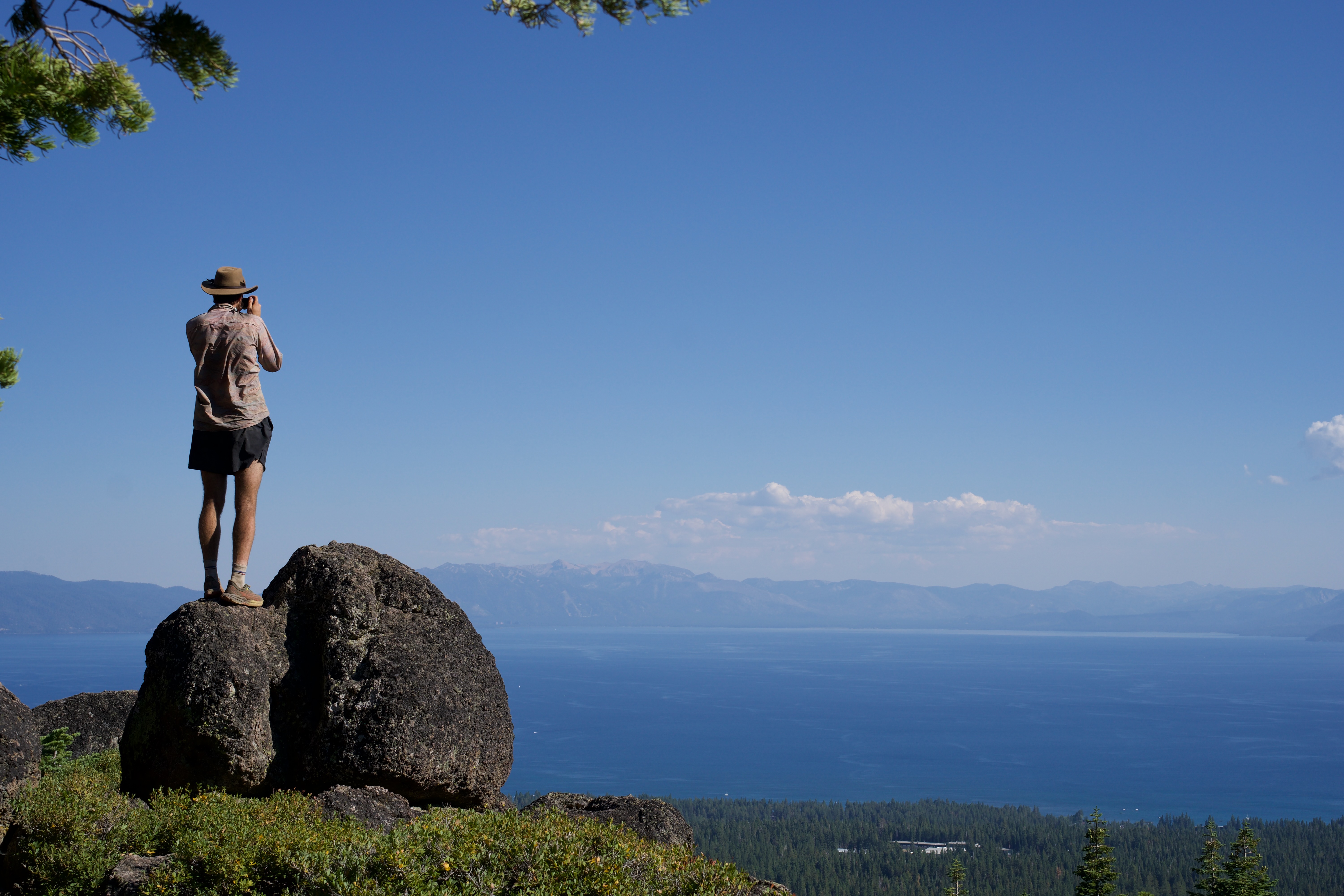 taking a picture on a rock at last campsite on the t.r.t.